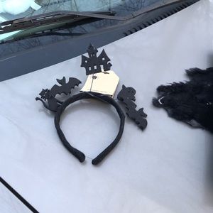 NWT Black Silhouette Felt Halloween Party Headband Haunted House Bats Cat Ghost